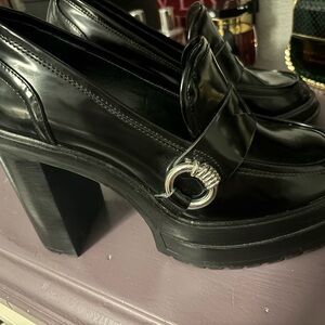 Giani Bernini Black Heeled Loafers with Silver Accent